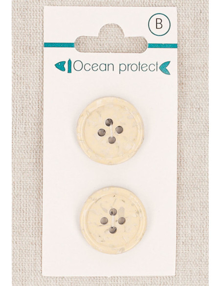 Card of 2 beige buttons 20 mm 4 holes - Rolled edge