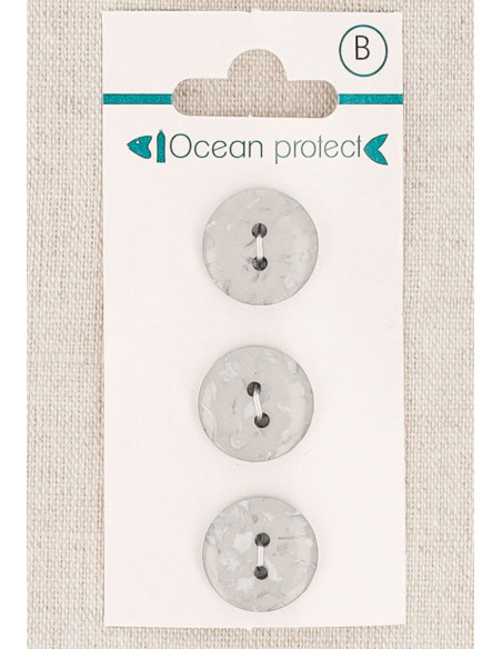 Card of 3 gray buttons 15 mm 2 holes - Flat