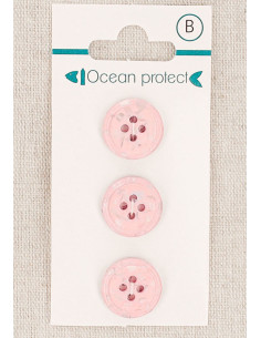 Card of 3 pink buttons 15 mm 4 holes - Rolled edge