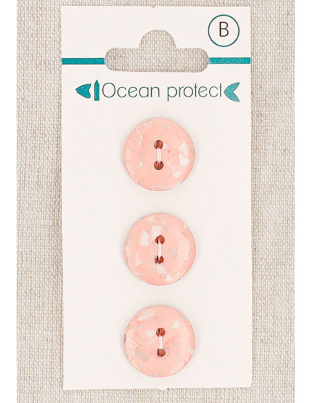 Card of 3 pink buttons 15 mm 2 holes - Flat