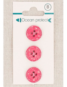 Card of 3 fuchsia buttons 15 mm 4 holes - Rolled edge