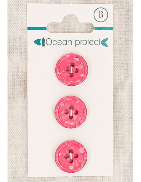 Card of 3 fuchsia buttons 15 mm 4 holes - Rolled edge
