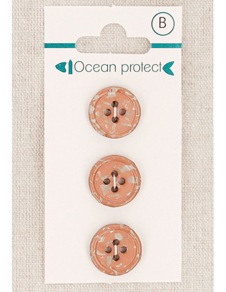 Card of 3 pinkish-brown buttons 15 mm 4 holes - Rolled edge