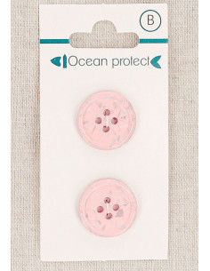 Card of 2 pink buttons 18 mm 4 holes - Rolled edge