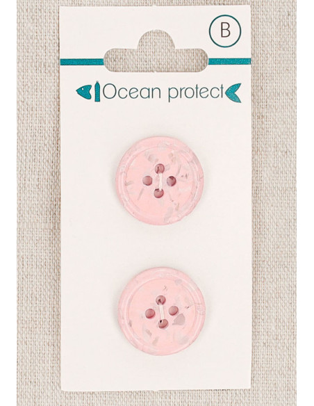 Card of 2 pink buttons 18 mm 4 holes - Rolled edge