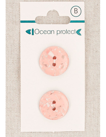 Card of 2 pink buttons 18 mm 2 holes - Flat