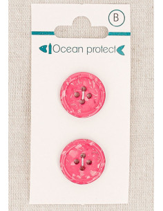 Card of 2 fuchsia buttons 18 mm 4 holes - Rolled edge