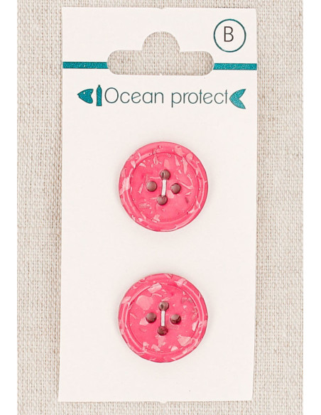 Card of 2 fuchsia buttons 18 mm 4 holes - Rolled edge