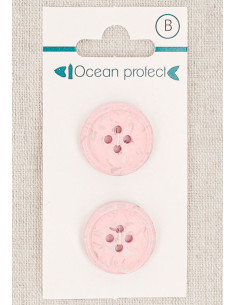 Card of 2 pink buttons 20 mm 4 holes - Rolled edge