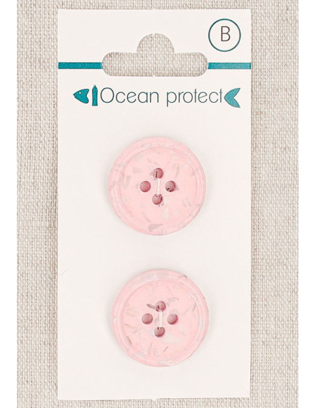 Card of 2 pink buttons 20 mm 4 holes - Rolled edge