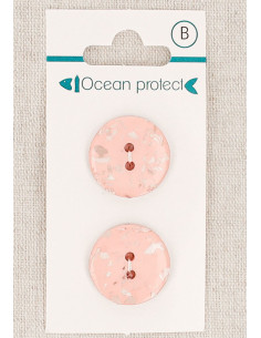Card of 2 pink buttons 20 mm 2 holes - Flat