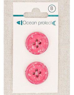 Card of 2 fuchsia buttons 20 mm 4 holes - Rolled edge