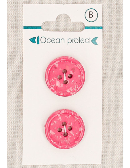 Card of 2 fuchsia buttons 20 mm 4 holes - Rolled edge