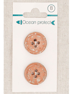 Card of 2 pinkish-brown buttons 20 mm 4 holes - Rolled edge