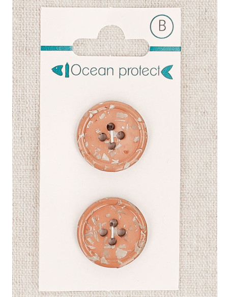 Card of 2 pinkish-brown buttons 20 mm 4 holes - Rolled edge