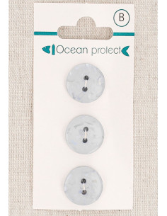 Card of 3 glacier blue buttons 15 mm 2 holes - Flat