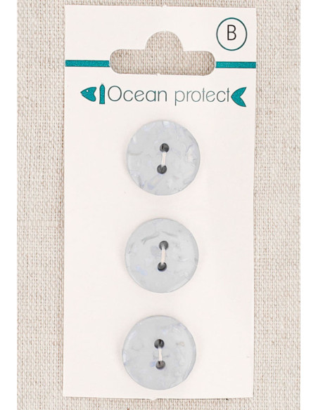 Card of 3 glacier blue buttons 15 mm 2 holes - Flat