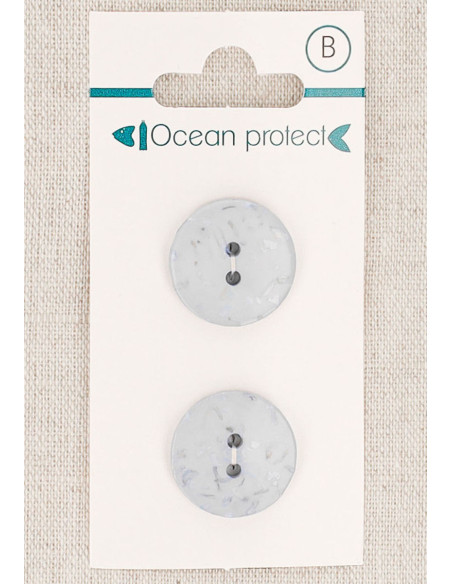 Card of 2 glacier blue buttons 18 mm 2 holes - Flat