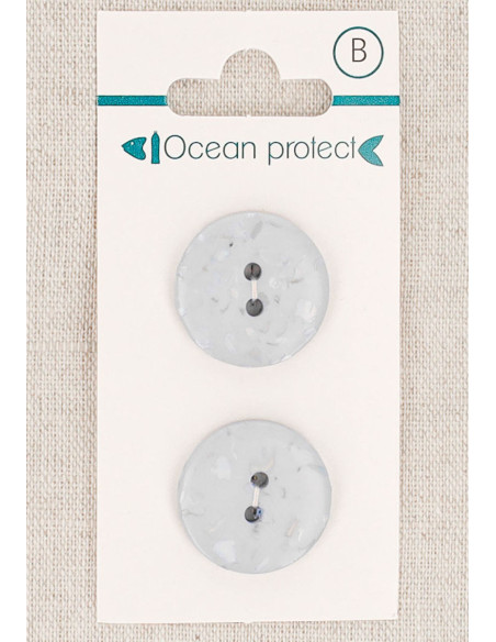 Card of 2 glacier blue buttons 20 mm 2 holes - Flat