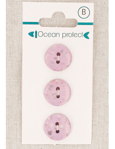 Card of 3 lavender buttons 15 mm 2 holes - Flat
