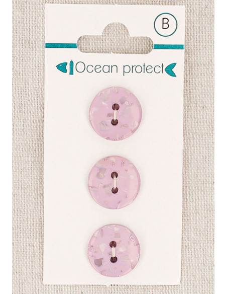 Card of 3 lavender buttons 15 mm 2 holes - Flat