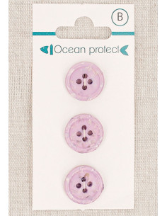 Card of 3 lavender buttons 15 mm 4 holes - Rolled edge