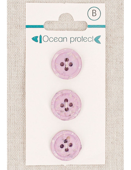Card of 3 lavender buttons 15 mm 4 holes - Rolled edge