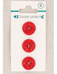 Card of 3 red buttons 15 mm 4 holes - Rolled edge
