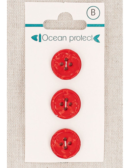 Card of 3 red buttons 15 mm 4 holes - Rolled edge