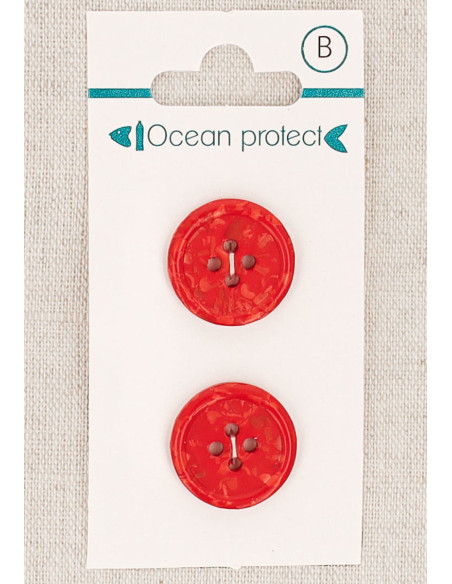 Card of 2 red buttons 18 mm 4 holes - Rolled edge