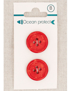 Card of 2 red buttons 20 mm 4 holes - Rolled edge