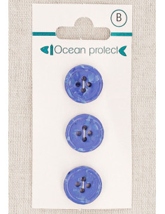 Card of 3 blue buttons 15 mm 4 holes - Rolled edge