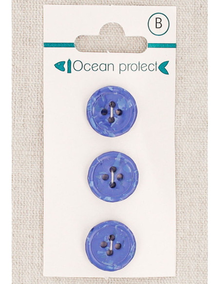 Card of 3 blue buttons 15 mm 4 holes - Rolled edge