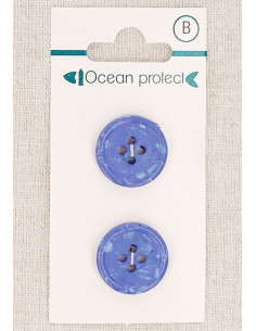 Card of 2 blue buttons 18 mm 4 holes - Rolled edge
