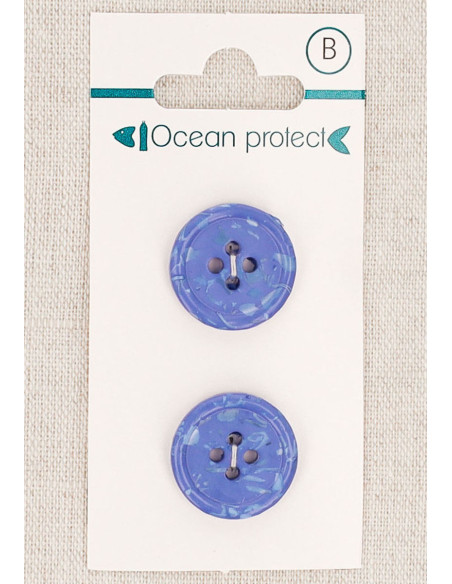 Card of 2 blue buttons 18 mm 4 holes - Rolled edge