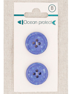 Card of 2 blue buttons 20 mm 4 holes - Rolled edge