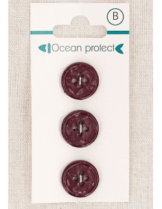 Card of 3 burgundy buttons 15 mm 4 holes - Rolled edge