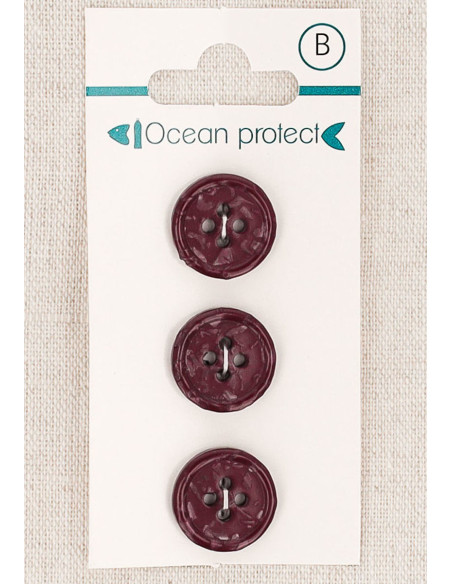 Card of 3 burgundy buttons 15 mm 4 holes - Rolled edge