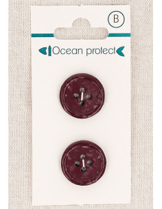 Card of 2 burgundy buttons 18 mm 4 holes - Rolled edge