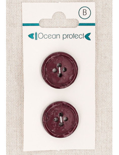 Card of 2 burgundy buttons 20 mm 4 holes - Rolled edge