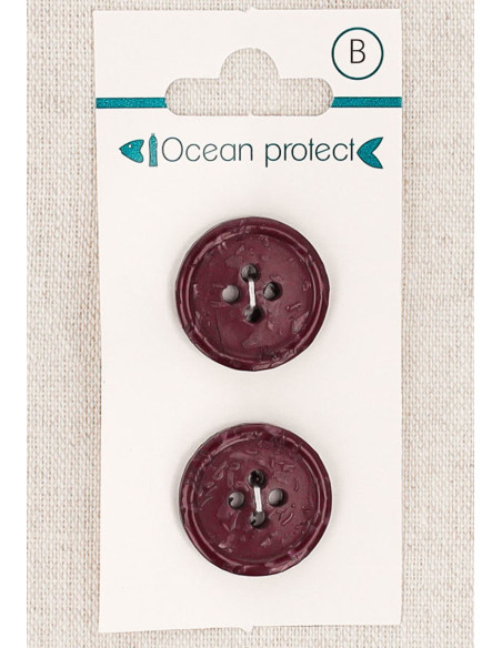 Card of 2 burgundy buttons 20 mm 4 holes - Rolled edge