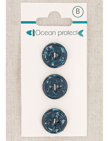 Navy 3-button card 15 mm 4 holes - Rolled edge