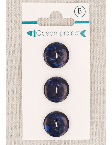 Navy 3-button card 15 mm 2 holes - Flat