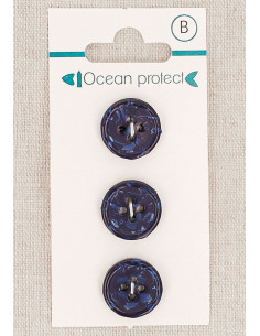 Navy 3-button card 15 mm 4 holes - Rolled edge