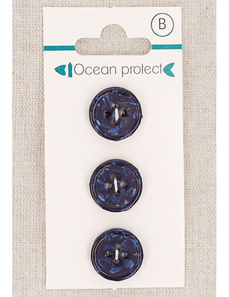 Navy 3-button card 15 mm 4 holes - Rolled edge