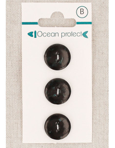 Card of 3 black buttons 15 mm 2 holes - Flat