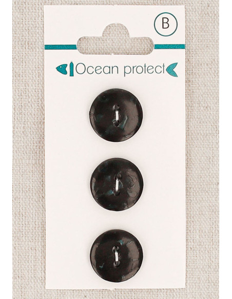 Card of 3 black buttons 15 mm 2 holes - Flat