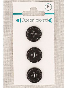 Card of 3 black buttons 15 mm 4 holes - Rolled edge
