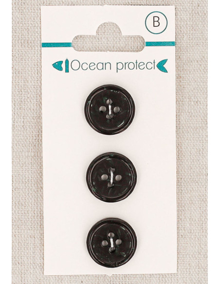 Card of 3 black buttons 15 mm 4 holes - Rolled edge