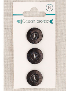 Card of 3 black buttons 15 mm 2 holes - Border